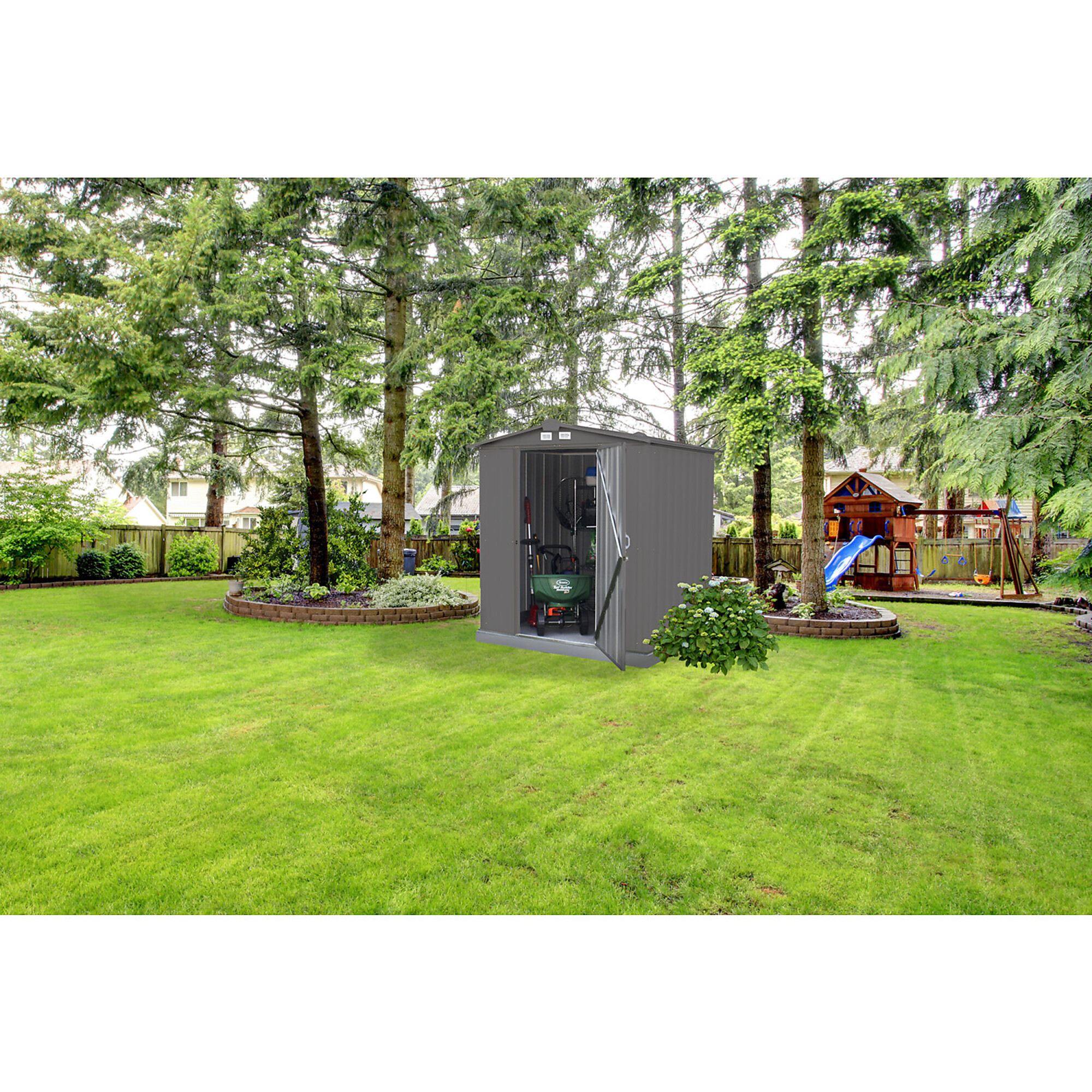 Arrow EZEE Shed Steel Storage Shed, 6ft. x 5ft., Low Gable, Charcoal with Charcoal Trim, Model# EZ6565LVCC